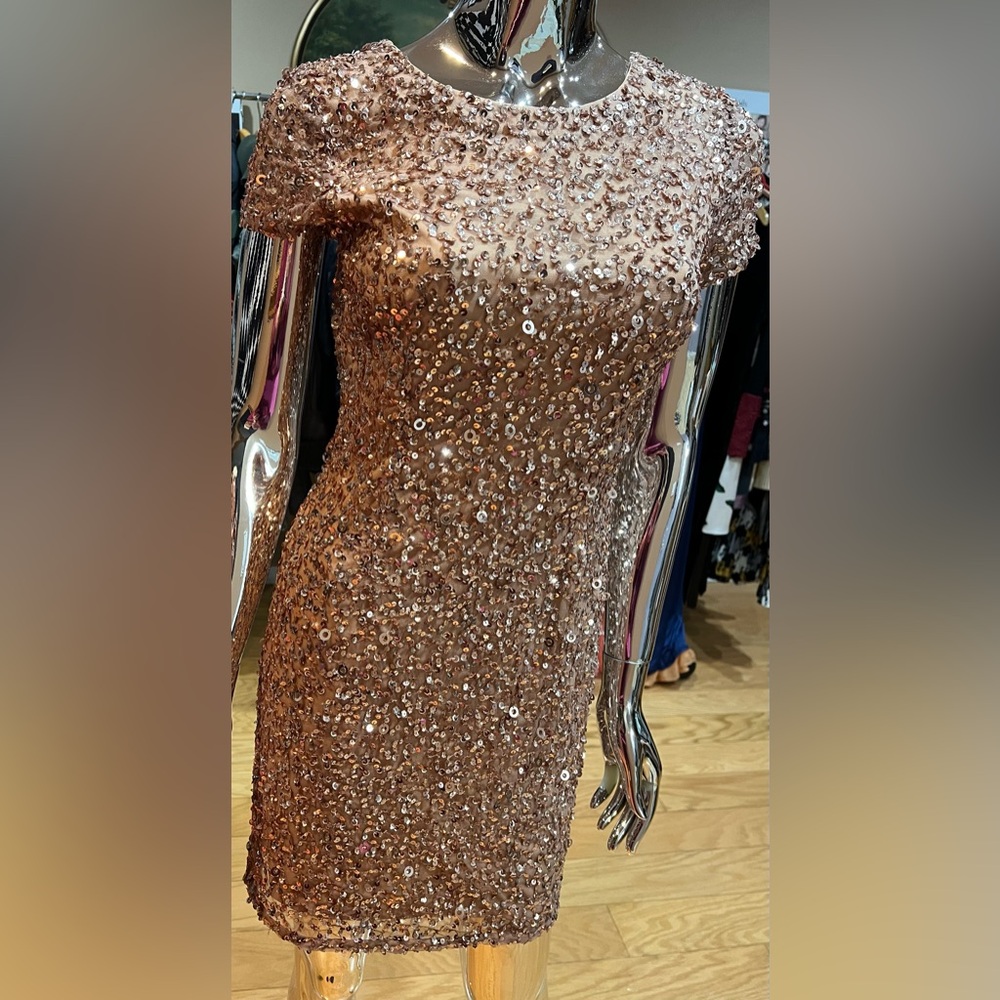 Adrianna Papell Sparkling Mini Dress in Bronze